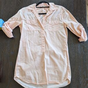 J. Crew peach salmon cotton button down tunic top shirt sz Small popover end on